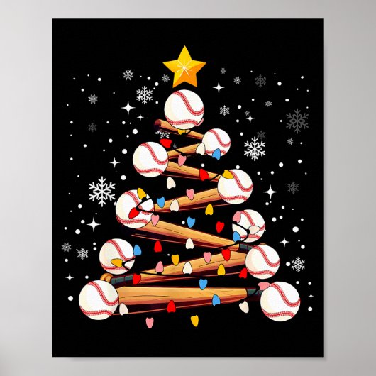 Baseball Christmas Tree Light Xmas Baseball Boys K Poster (Voorkant)