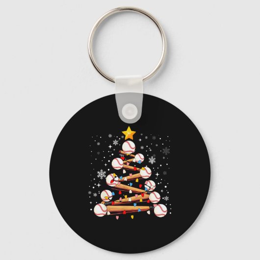 Baseball Christmas Tree Light Xmas Baseball Boys K Sleutelhanger (Voorkant)