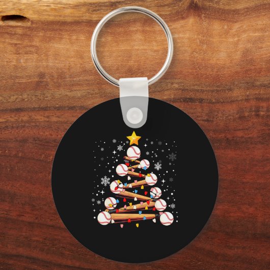 Baseball Christmas Tree Light Xmas Baseball Boys K Sleutelhanger (Voorkant)