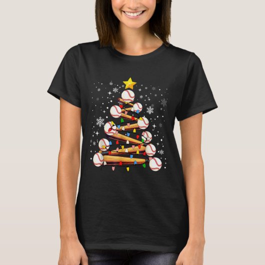 Baseball Christmas Tree Light Xmas Baseball Boys K T-shirt (Voorkant)