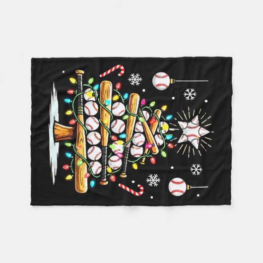 Baseball Christmas Tree Lights  Fleece Deken (Voorkant (Horizontaal))