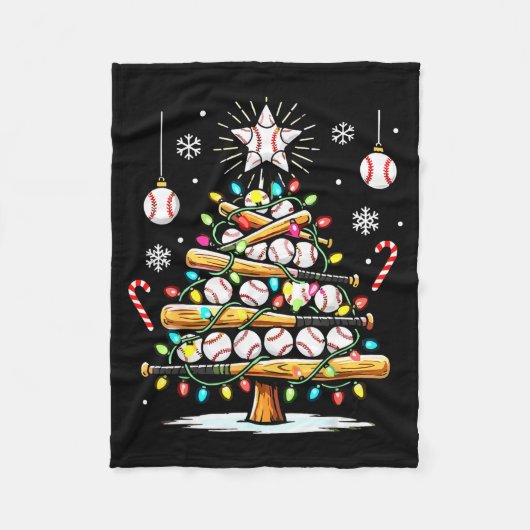 Baseball Christmas Tree Lights Fleece Deken (Voorkant)