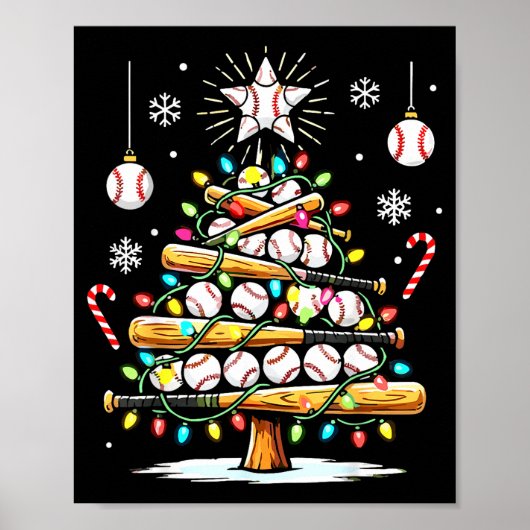 Baseball Christmas Tree Lights Poster (Voorkant)