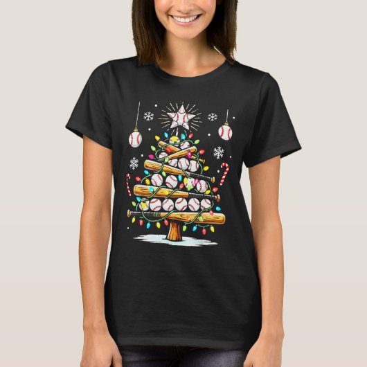Baseball Christmas Tree Lights  T-shirt (Voorkant)
