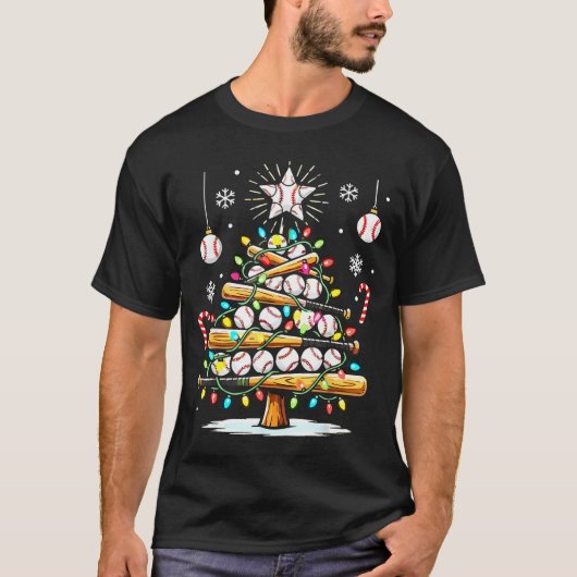 Baseball Christmas Tree Lights  T-shirt (Voorkant)