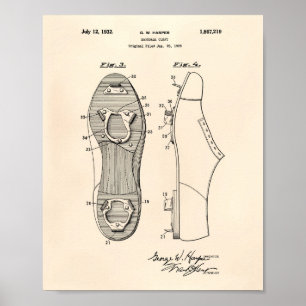 Baseball Cleat 1928 Patent Art Old Peper Poster