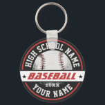 Baseball Club van de middelbare school Persoonlijk Sleutelhanger<br><div class="desc">Persoonlijke sportgeschenken en koopwaar voor schoolsportploeg. Alle teksten zijn bewerkbaar voor uw gelegenheid. De achtergrondkleur is editable gebruikend het ontwerphulpmiddel. Perfect souvenir voor schooltrainers en afgestudeerde senioren,  die ook fantastische atleten zijn.</div>