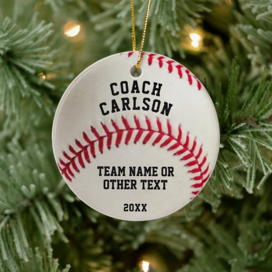 Baseball Coach Ball Stitching Foto gepersonaliseer Keramisch Ornament (Boom)