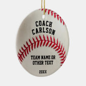 Baseball Coach Ball Stitching Foto gepersonaliseer Keramisch Ornament (Rechts)