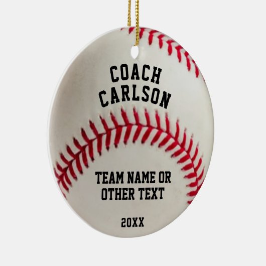 Baseball Coach Ball Stitching Foto gepersonaliseer Keramisch Ornament (Rechts)