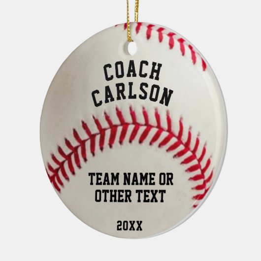 Baseball Coach Ball Stitching Foto gepersonaliseer Keramisch Ornament (Links)