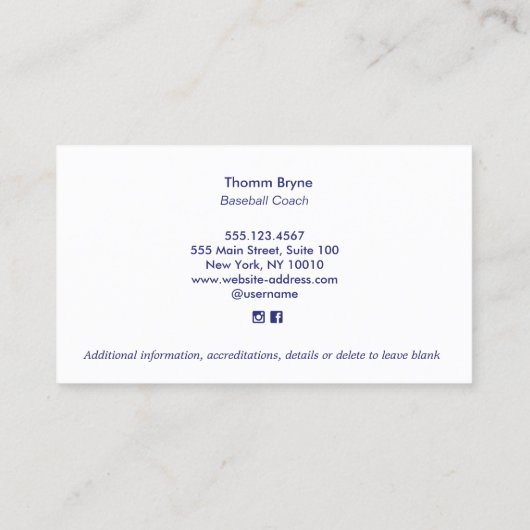 Baseball Coach Crossed Bat Visitekaartje (Achterkant)