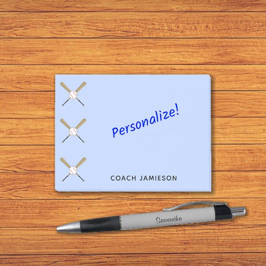 Baseball coach gepersonaliseerde gekruiste vleermu post-it® notes