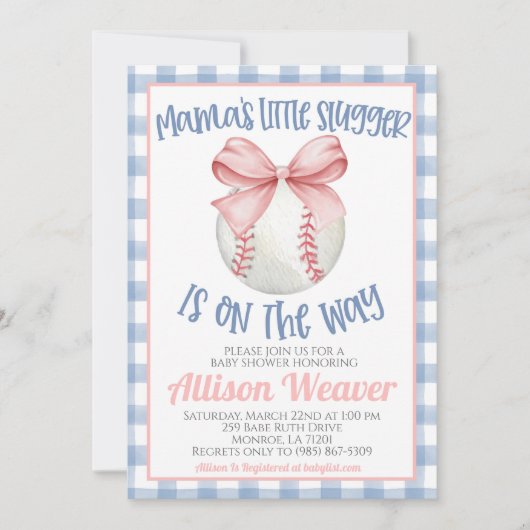 Baseball Coquette Baby shower Invitation Kaart (Voorkant)