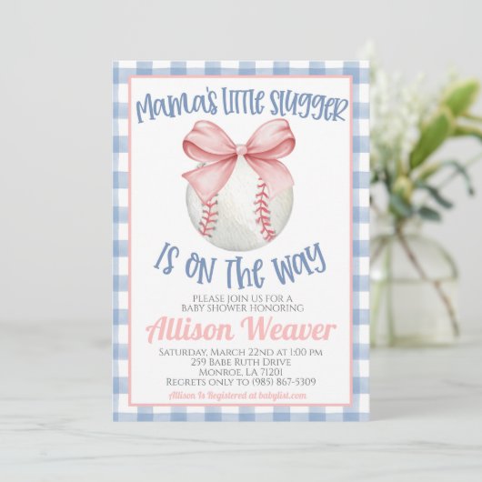 Baseball Coquette Baby shower Invitation Kaart (Staand voorkant)