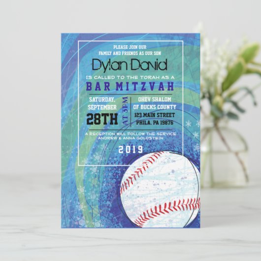 BASEBALL CRAZE Bar Bat Mitzvah Uitnodiging (Staand voorkant)