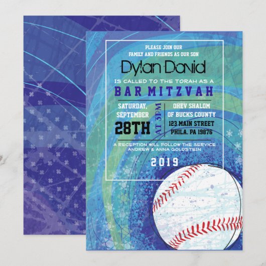 BASEBALL CRAZE Bar Bat Mitzvah Uitnodiging (Voorkant / Achterkant)