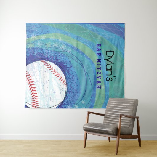 BASEBALL CRAZE Bar Bat Mitzvah Uitnodiging Wandkleed (In Situ (horizontaal))