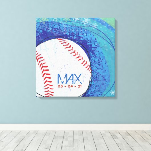 BASEBALL CRAZE Bar Mitzvah Sign-In Memory Board Canvas Afdruk (Insitu (Houten vloer))