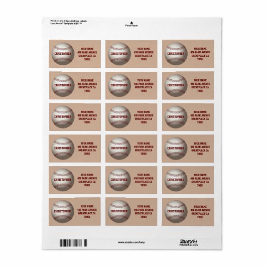 Baseball Custom Ball Adreslabel Etiket (Full Sheet)