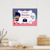 Baseball Cute African American Boy Birthday Poster (Keuken)