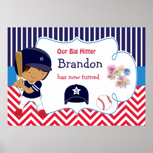 Baseball Cute African American Boy Birthday Poster (Voorkant)