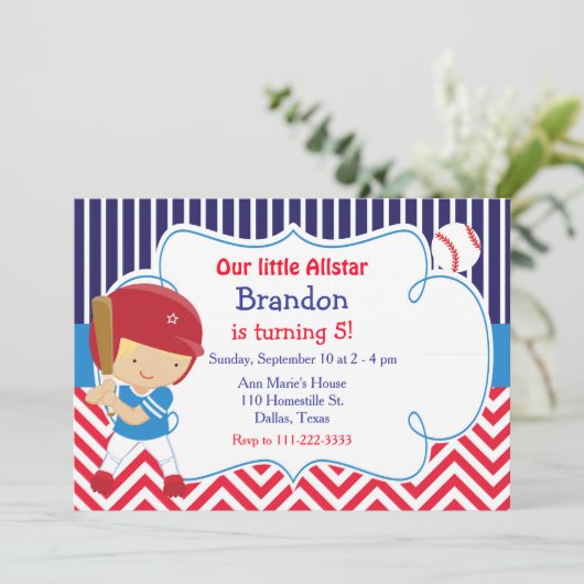 Baseball Cute Blonde Boy Birthday Party Kaart (Staand voorkant)