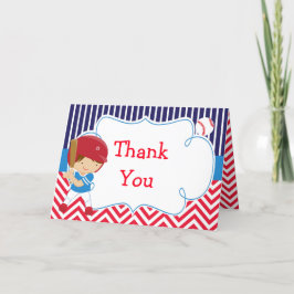 Baseball Cute Brunette Boy Birthday Party Bedankkaart