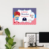 Baseball Cute Brunette Hair Boy Birthday Poster (Thuiskantoor)