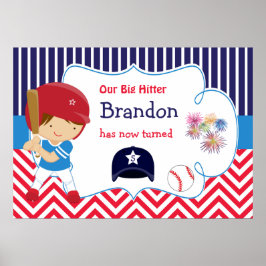 Baseball Cute Brunette Hair Boy Birthday Poster