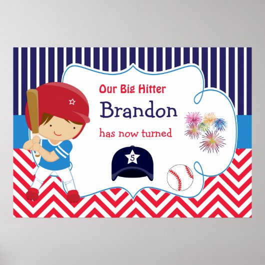 Baseball Cute Brunette Hair Boy Birthday Poster (Voorkant)