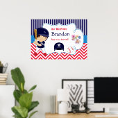 Baseball Cute Dark Hair Boy Birthday Poster (Thuiskantoor)