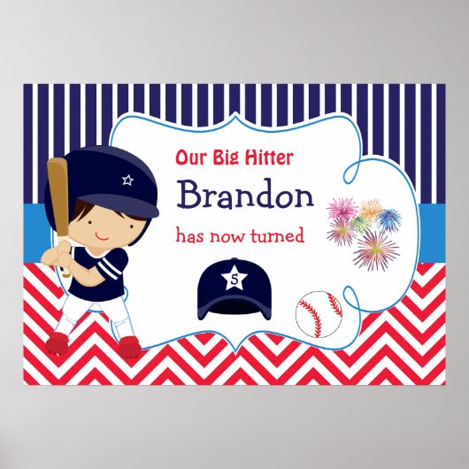 Baseball Cute Dark Hair Boy Birthday Poster (Voorkant)