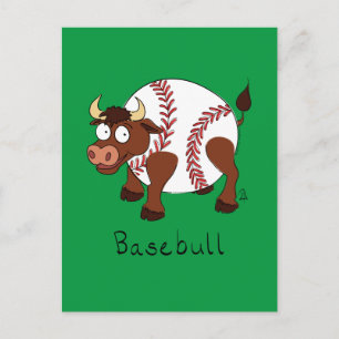 Baseball Cute Kinder Cartoon Bull Briefkaart