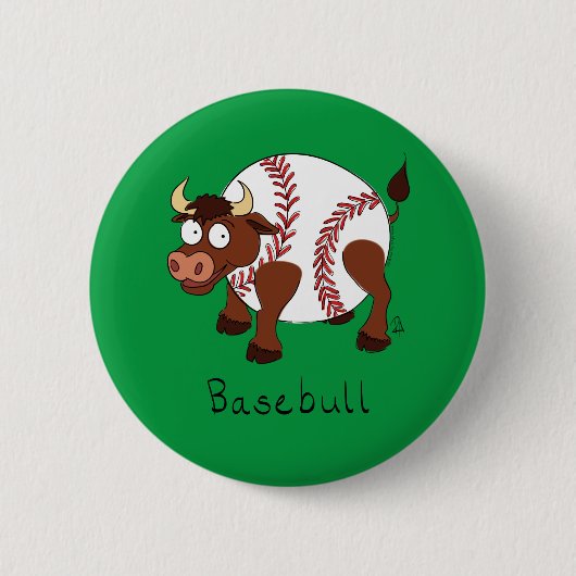 Baseball Cute Kinder Cartoon Bull Ronde Button 5,7 Cm (Voorkant)