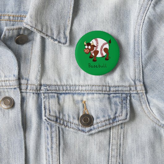 Baseball Cute Kinder Cartoon Bull Ronde Button 5,7 Cm (In situ)