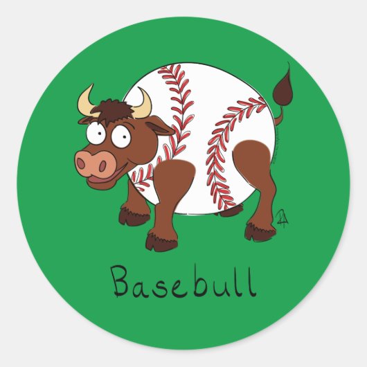 Baseball Cute Kinder Cartoon Bull Ronde Sticker (Voorkant)