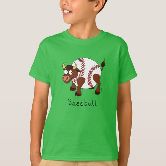 Baseball Cute Kinder Cartoon Bull T-shirt (Voorkant)