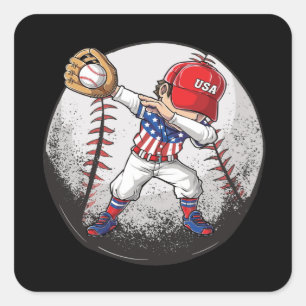 Baseball Dabbing Boy USA Jersey Vierkante Sticker