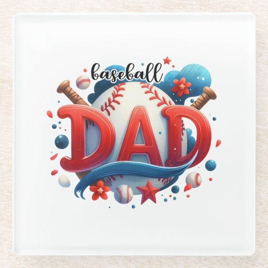 Baseball Dad Glazen Onderzetter (Voorkant)