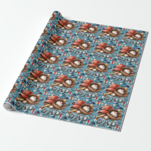 Baseball DAD Kerst blauwe achtergrond Cadeaupapier