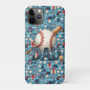 Baseball Dad Kerstthema op blauwe achtergrond Case-Mate iPhone Case