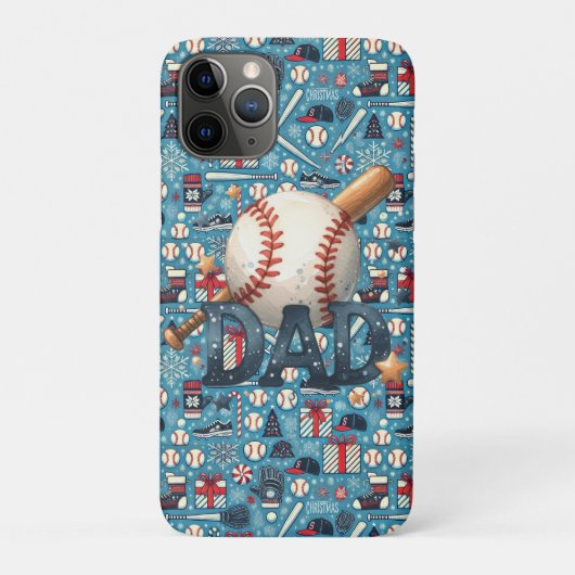 Baseball Dad Kerstthema op blauwe achtergrond Case-Mate iPhone Case (Achterkant)
