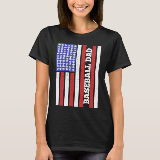 Baseball Dad USA Flag Baseball Player Fan Coach T-shirt (Voorkant)
