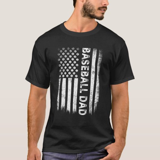  Baseball Dad USA Flag Retro Fathers Day Da T-shirt (Voorkant)