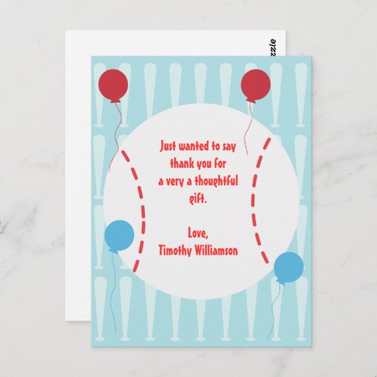 Baseball Dank je Post Kaart (Voorkant / Achterkant)