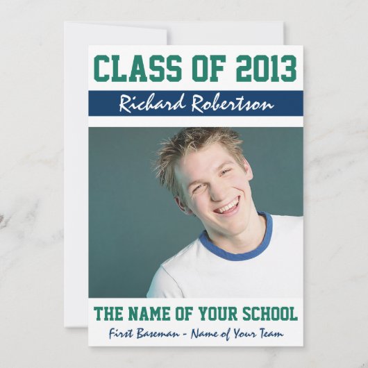 Baseball Dark Blue en Kelly Green Uniform Number Kaart (Achterkant)