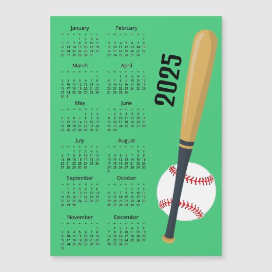 Baseball Design 2025 Kalender Magnetische Kaart (Voorkant)
