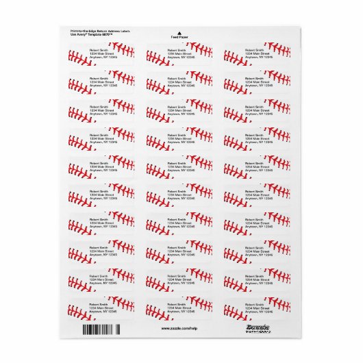 Baseball Design Return Address Labels (Full Sheet)