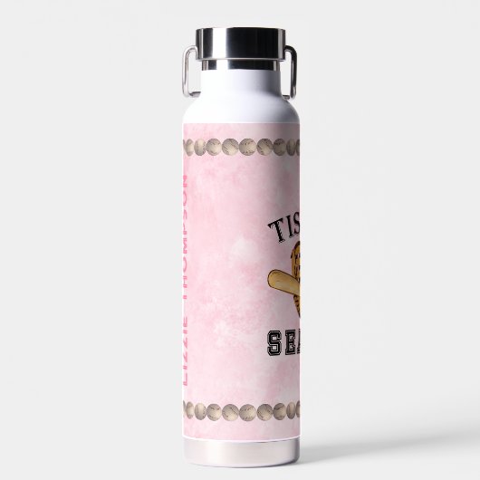 Baseball - dit is het seizoen - roze monogrammen waterfles (Voorkant)